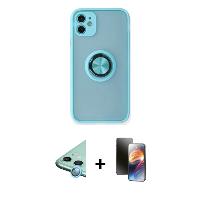 MARSİLYAN™- iPhone 11 Kılıf Yörünge Çizgi - Siyah 3D Antistatik Mat Seramik Nano Ekran Koruyucu + Raze Metal Kamera Lens - MI