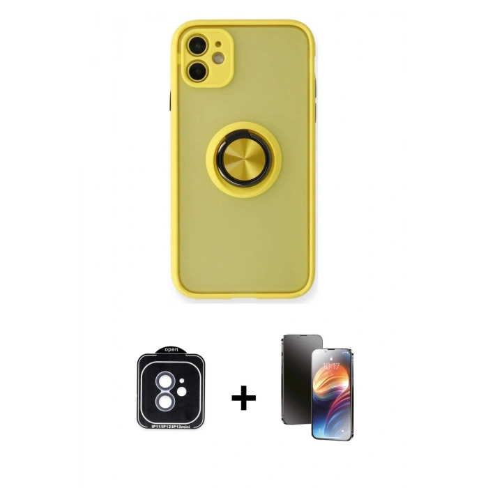MARSİLYAN™- iPhone 11 Kılıf Yörünge Çizgi - Siyah 3D Antistatik Mat Seramik Nano Ekran Koruyucu + PVD Metal Kamera Lens - MI