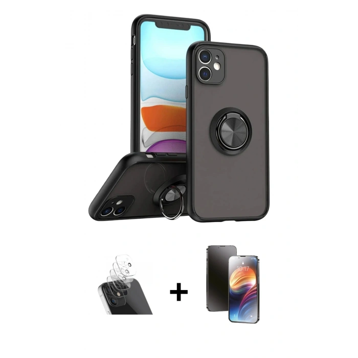 MARSİLYAN™- iPhone 11 Kılıf Yörünge Çizgi - Siyah 3D Antistatik Mat Seramik Nano Ekran Koruyucu + Kamera Lens Koruma Cam - SF