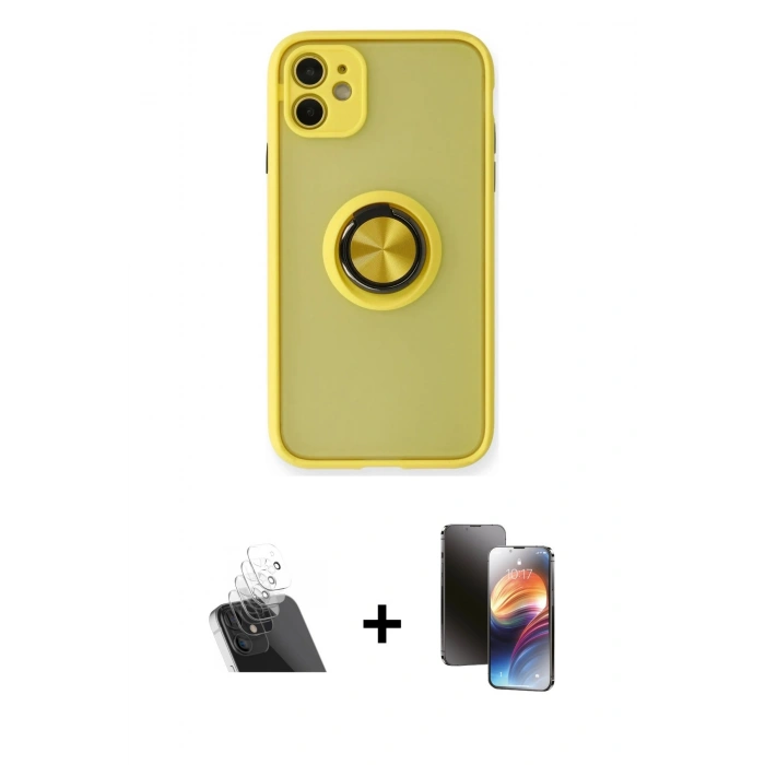 MARSİLYAN™- iPhone 11 Kılıf Yörünge Çizgi - Siyah 3D Antistatik Mat Seramik Nano Ekran Koruyucu + Kamera Lens Koruma Cam - SF
