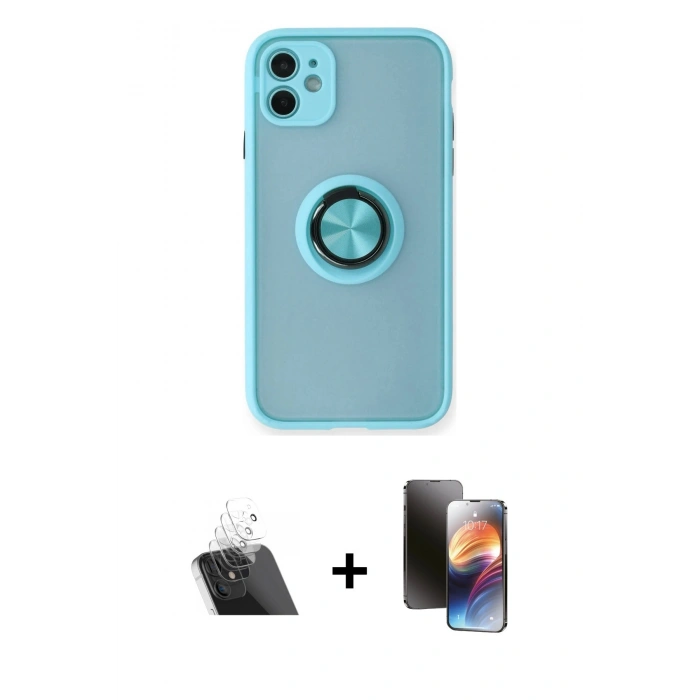 MARSİLYAN™- iPhone 11 Kılıf Yörünge Çizgi - Siyah 3D Antistatik Mat Seramik Nano Ekran Koruyucu + Kamera Lens Koruma Cam - SF