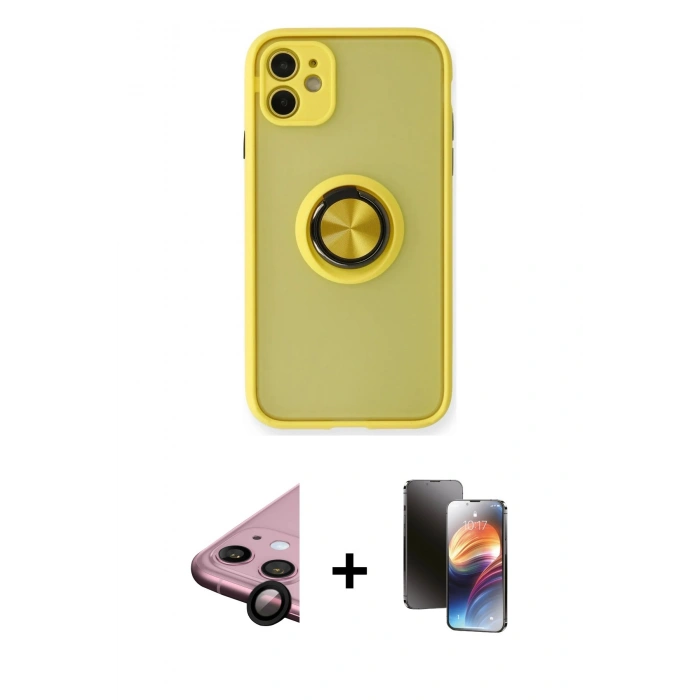 MARSİLYAN™- iPhone 11 Kılıf Yörünge Çizgi - Siyah 3D Antistatik Mat Seramik Nano Ekran Koruyucu + Raze Metal Kamera Lens - SH