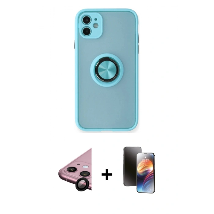 MARSİLYAN™- iPhone 11 Kılıf Yörünge Çizgi - Siyah 3D Antistatik Mat Seramik Nano Ekran Koruyucu + Raze Metal Kamera Lens - SH