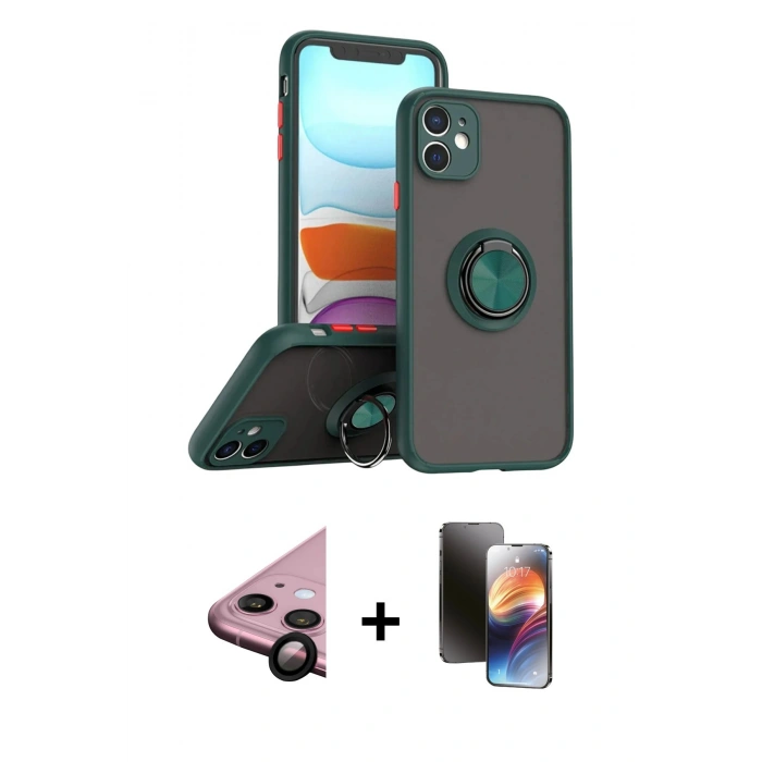 MARSİLYAN™- iPhone 11 Kılıf Yörünge Çizgi - Siyah 3D Antistatik Mat Seramik Nano Ekran Koruyucu + Raze Metal Kamera Lens - SH