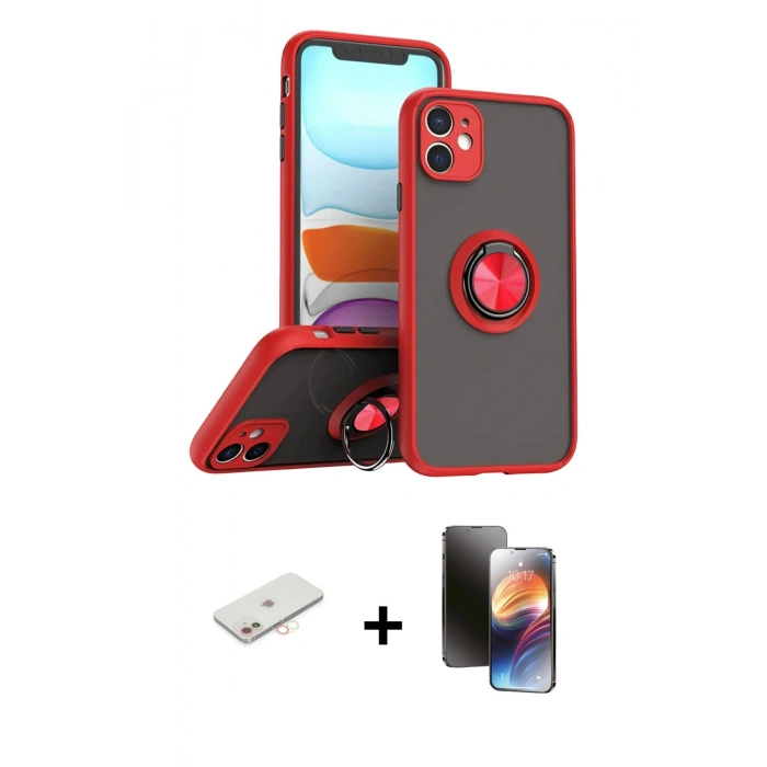 MARSİLYAN™- iPhone 11 Kılıf Yörünge Çizgi - Siyah 3D Antistatik Mat Seramik Nano Ekran Koruyucu + Renkli Kamera Lens Koruma Cam - YL