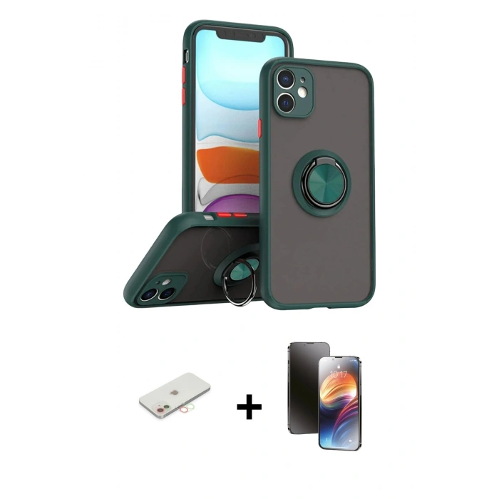 MARSİLYAN™- iPhone 11 Kılıf Yörünge Çizgi - Siyah 3D Antistatik Mat Seramik Nano Ekran Koruyucu + Renkli Kamera Lens Koruma Cam - YL