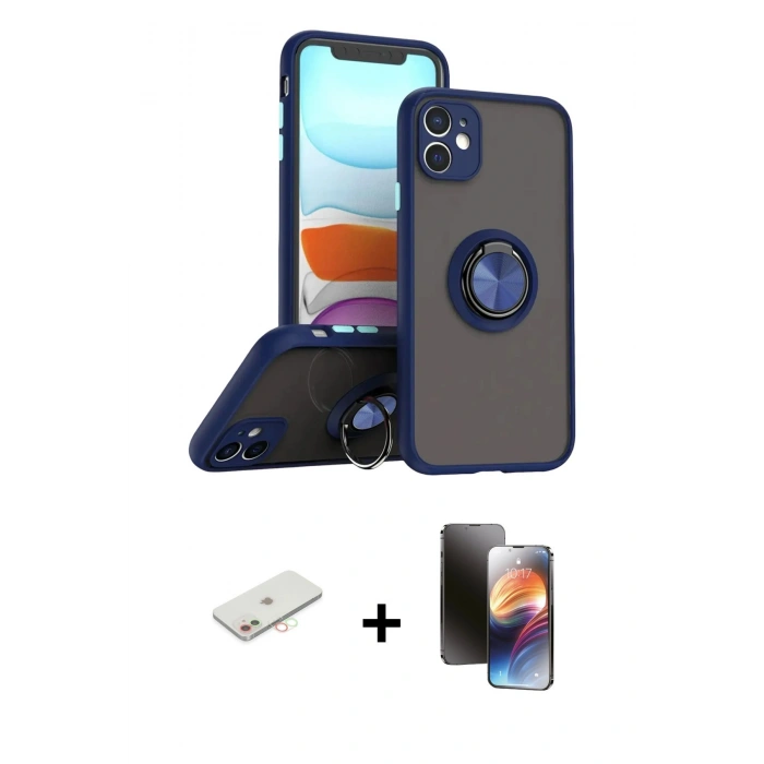 MARSİLYAN™- iPhone 11 Kılıf Yörünge Çizgi - Siyah 3D Antistatik Mat Seramik Nano Ekran Koruyucu + Renkli Kamera Lens Koruma Cam - YL