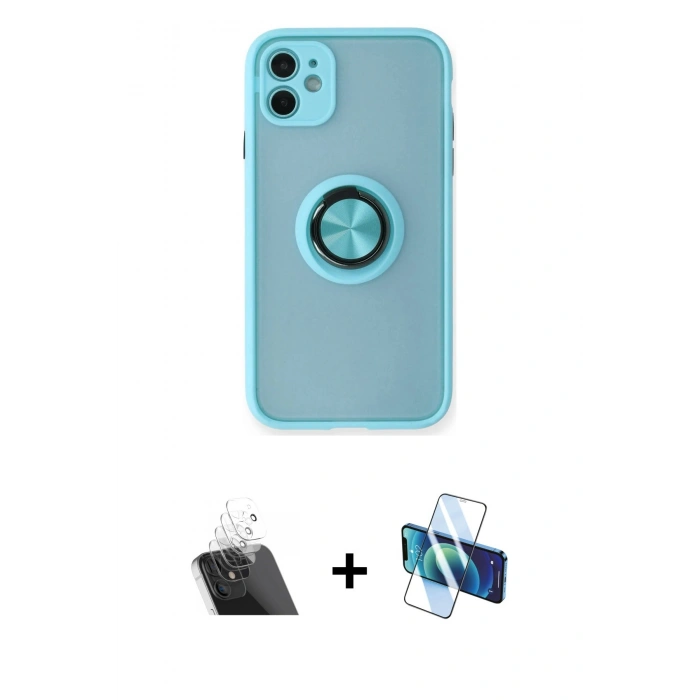 MARSİLYAN™- iPhone 11 Kılıf Yörünge Çizgi - Siyah 3D Antistatik Seramik Nano Ekran Koruyucu + Kamera Lens Koruma Cam - SF