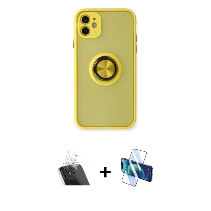 MARSİLYAN™- iPhone 11 Kılıf Yörünge Çizgi - Siyah 3D Antistatik Seramik Nano Ekran Koruyucu + Kamera Lens Koruma Cam - SF
