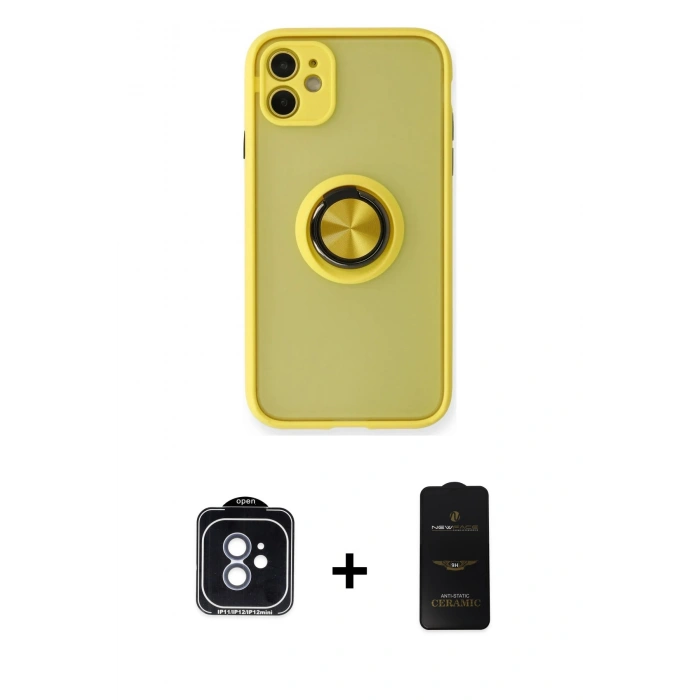 MARSİLYAN™- iPhone 11 Kılıf Yörünge Çizgi - Siyah 6D Antistatik Mat Seramik Hayalet Nano Ekran Koruyucu + PVD Metal Kamera Lens - MI