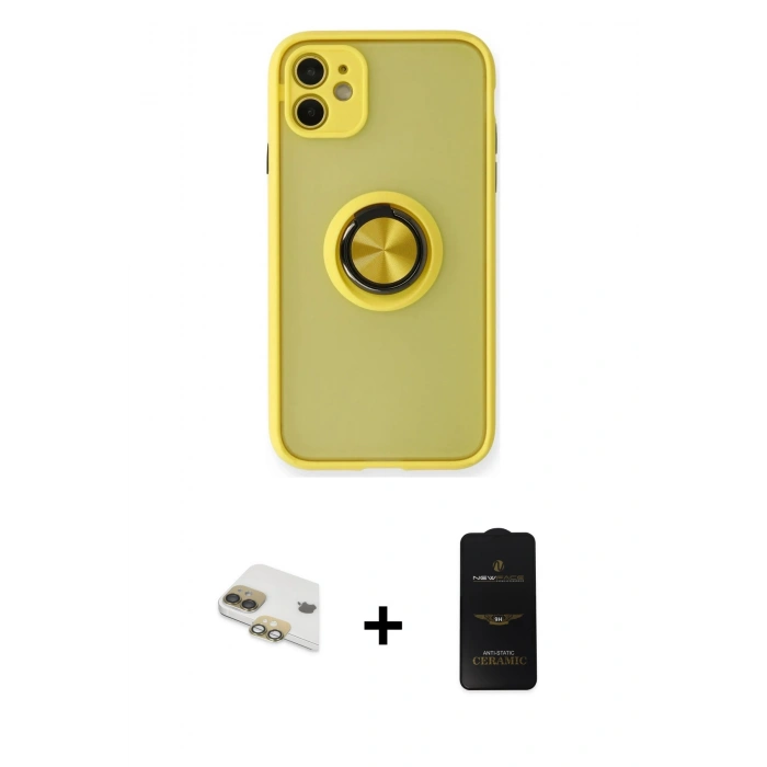MARSİLYAN™- iPhone 11 Kılıf Yörünge Çizgi - Siyah 6D Antistatik Mat Seramik Hayalet Nano Ekran Koruyucu + Pers Alüminyum Kamera Lens - GD