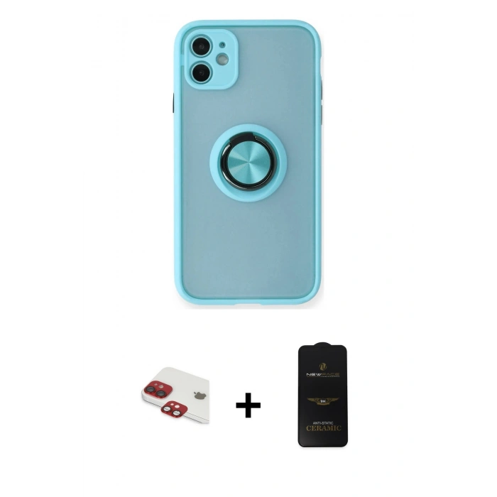 MARSİLYAN™- iPhone 11 Kılıf Yörünge Çizgi - Siyah 6D Antistatik Mat Seramik Hayalet Nano Ekran Koruyucu + Pers Alüminyum Kamera Lens - KI