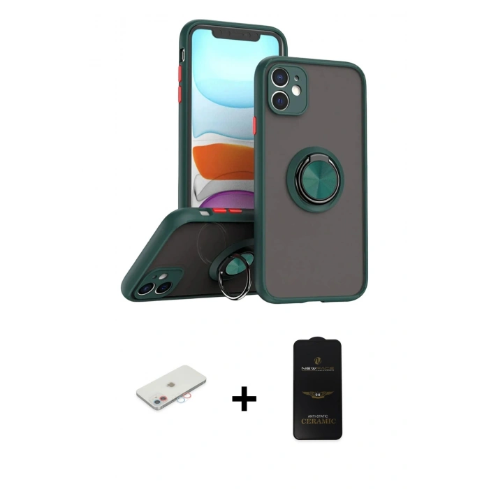 MARSİLYAN™- iPhone 11 Kılıf Yörünge Çizgi - Siyah 6D Antistatik Mat Seramik Hayalet Nano Ekran Koruyucu + Renkli Kamera Lens Koruma Cam - PE