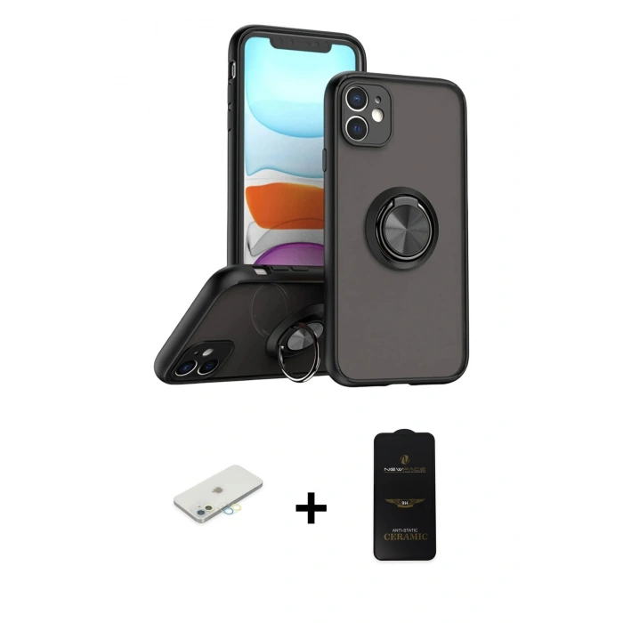 MARSİLYAN™- iPhone 11 Kılıf Yörünge Çizgi - Siyah 6D Antistatik Mat Seramik Hayalet Nano Ekran Koruyucu + Renkli Kamera Lens Koruma Cam - SI