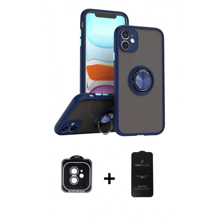 MARSİLYAN™- iPhone 11 Kılıf Yörünge Çizgi - Siyah 6D Antistatik Mat Seramik Hayalet Nano Ekran Koruyucu + PVD Metal Kamera Lens - MI