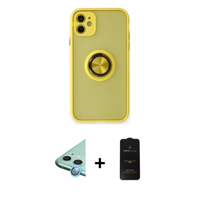 MARSİLYAN™- iPhone 11 Kılıf Yörünge Çizgi - Siyah 6D Antistatik Mat Seramik Hayalet Nano Ekran Koruyucu + Raze Metal Kamera Lens - MI