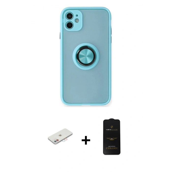 MARSİLYAN™- iPhone 11 Kılıf Yörünge Çizgi - Siyah 6D Antistatik Mat Seramik Hayalet Nano Ekran Koruyucu + Renkli Kamera Lens Koruma Cam - PE