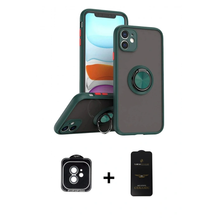 MARSİLYAN™- iPhone 11 Kılıf Yörünge Çizgi - Siyah 6D Antistatik Mat Seramik Hayalet Nano Ekran Koruyucu + PVD Metal Kamera Lens - YL