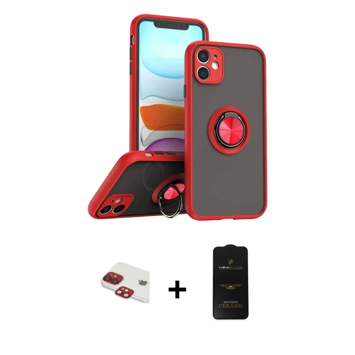 MARSİLYAN™- iPhone 11 Kılıf Yörünge Çizgi - Siyah 6D Antistatik Mat Seramik Hayalet Nano Ekran Koruyucu + Pers Alüminyum Kamera Lens - KI