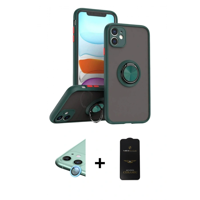 MARSİLYAN™- iPhone 11 Kılıf Yörünge Çizgi - Siyah 6D Antistatik Mat Seramik Hayalet Nano Ekran Koruyucu + Raze Metal Kamera Lens - MI