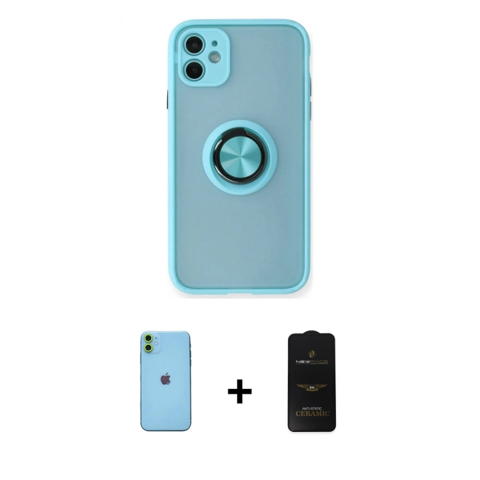MARSİLYAN™- iPhone 11 Kılıf Yörünge Çizgi - Siyah 6D Antistatik Mat Seramik Hayalet Nano Ekran Koruyucu + Neon Fosforlu Kamera Lens - YL
