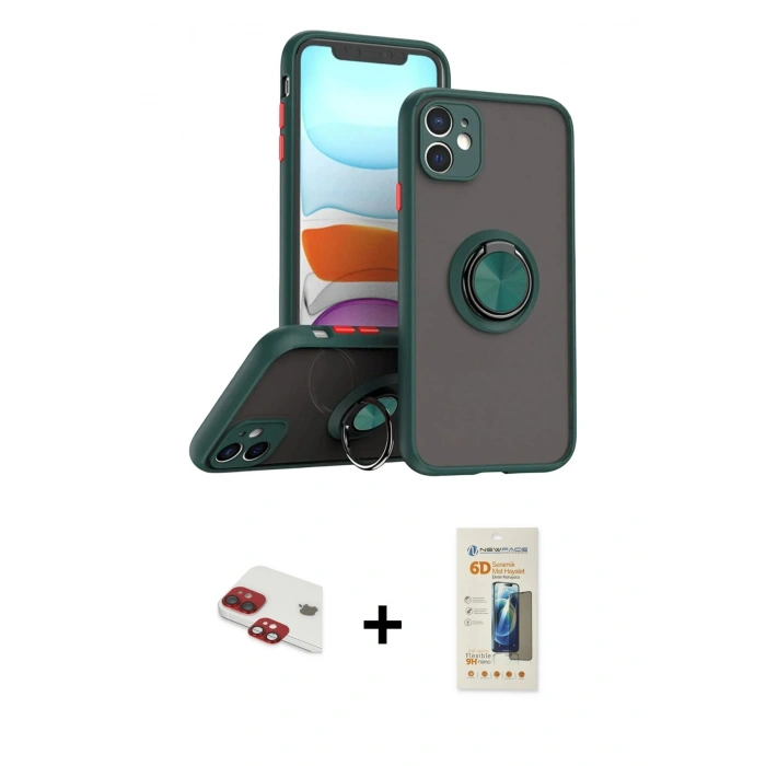 MARSİLYAN™- iPhone 11 Kılıf Yörünge Çizgi - Siyah 6D Mat Seramik Hayalet Nano Ekran Koruyucu + Pers Alüminyum Kamera Lens - KI