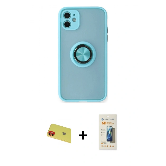 MARSİLYAN™- iPhone 11 Kılıf Yörünge Çizgi - Siyah 6D Mat Seramik Hayalet Nano Ekran Koruyucu + Rainbow Kamera Lens Koruma Cam - KI