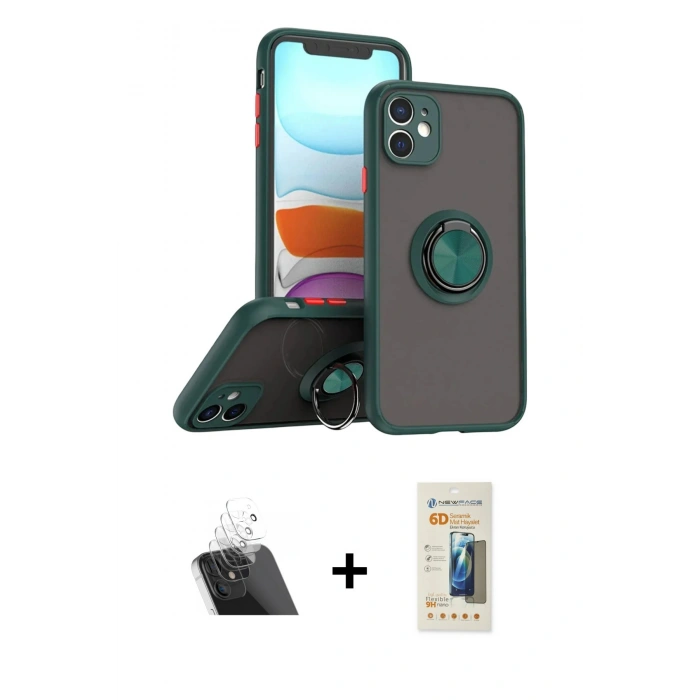 MARSİLYAN™- iPhone 11 Kılıf Yörünge Çizgi - Siyah 6D Mat Seramik Hayalet Nano Ekran Koruyucu + Kamera Lens Koruma Cam - SF
