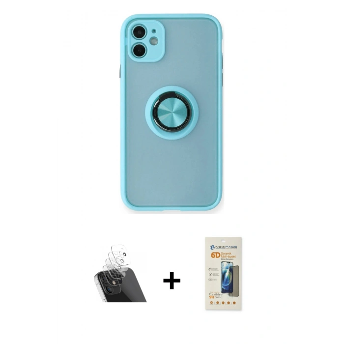 MARSİLYAN™- iPhone 11 Kılıf Yörünge Çizgi - Siyah 6D Mat Seramik Hayalet Nano Ekran Koruyucu + Kamera Lens Koruma Cam - SF