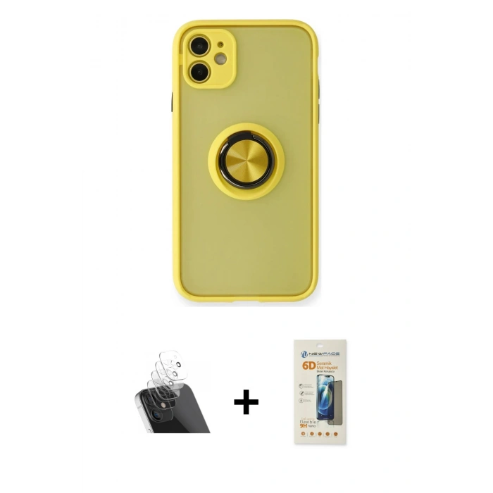 MARSİLYAN™- iPhone 11 Kılıf Yörünge Çizgi - Siyah 6D Mat Seramik Hayalet Nano Ekran Koruyucu + Kamera Lens Koruma Cam - SF
