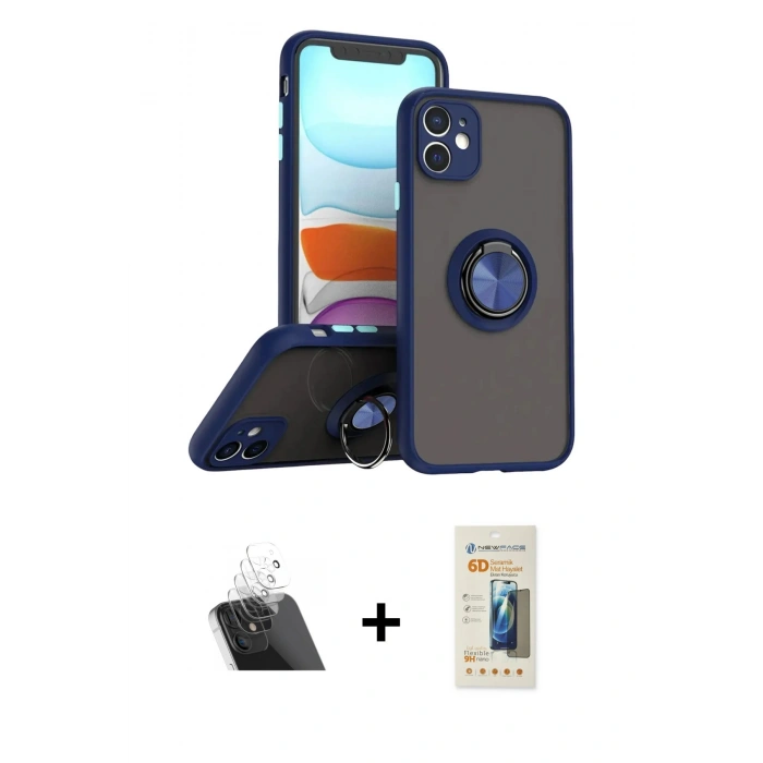 MARSİLYAN™- iPhone 11 Kılıf Yörünge Çizgi - Siyah 6D Mat Seramik Hayalet Nano Ekran Koruyucu + Kamera Lens Koruma Cam - SF
