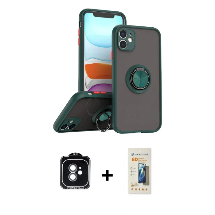 MARSİLYAN™- iPhone 11 Kılıf Yörünge Çizgi - Siyah 6D Mat Seramik Hayalet Nano Ekran Koruyucu + PVD Metal Kamera Lens - YL