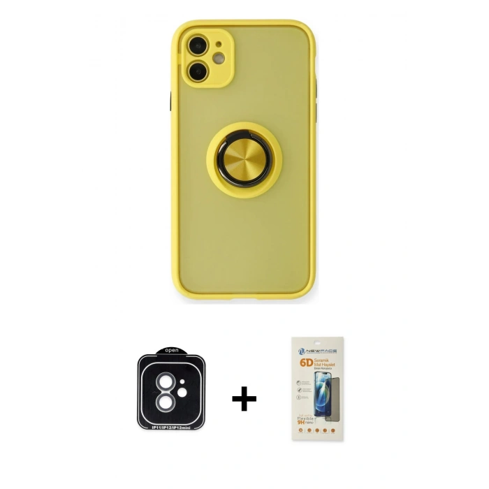 MARSİLYAN™- iPhone 11 Kılıf Yörünge Çizgi - Siyah 6D Mat Seramik Hayalet Nano Ekran Koruyucu + PVD Metal Kamera Lens - YL