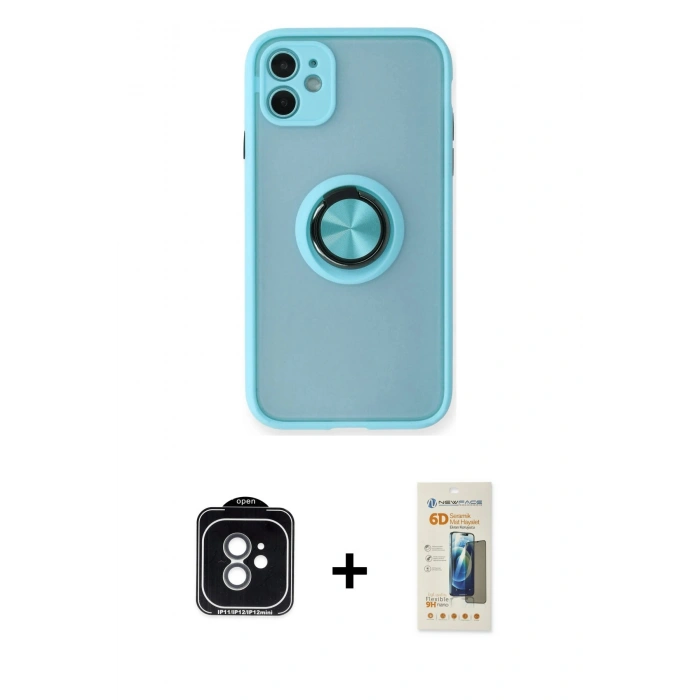 MARSİLYAN™- iPhone 11 Kılıf Yörünge Çizgi - Siyah 6D Mat Seramik Hayalet Nano Ekran Koruyucu + PVD Metal Kamera Lens - YL