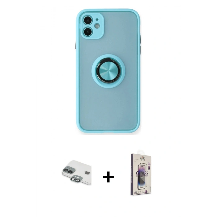 MARSİLYAN™- iPhone 11 Kılıf Yörünge Çizgi - Siyah Bilvis 3D Cam Ekran Koruyucu + Pers Alüminyum Kamera Lens - YL