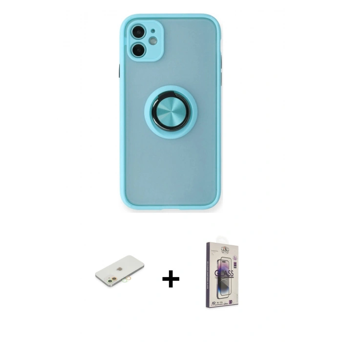 MARSİLYAN™- iPhone 11 Kılıf Yörünge Çizgi - Siyah Bilvis 3D Cam Ekran Koruyucu + Renkli Kamera Lens Koruma Cam - TU