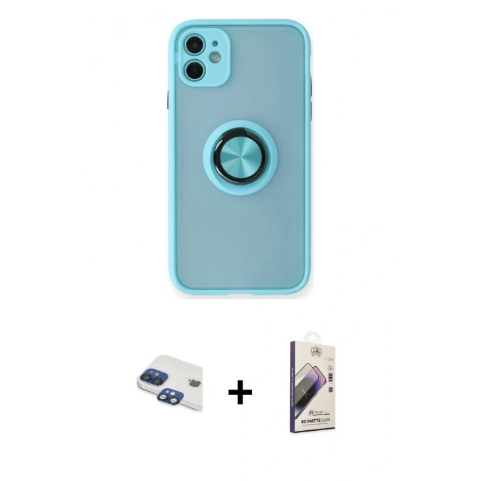 MARSİLYAN™- iPhone 11 Kılıf Yörünge Çizgi - Siyah Bilvis 3D Mat Cam Ekran Koruyucu + Pers Alüminyum Kamera Lens - LT