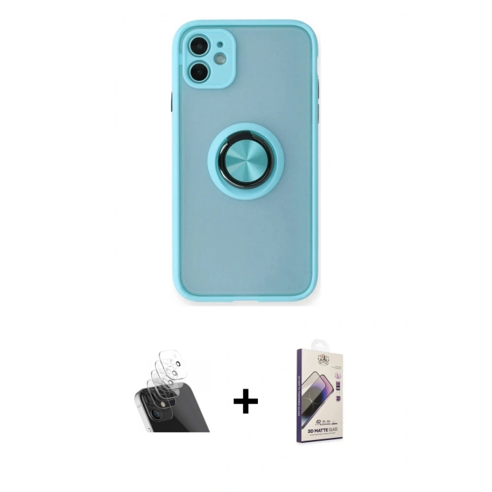 MARSİLYAN™- iPhone 11 Kılıf Yörünge Çizgi - Siyah Bilvis 3D Mat Cam Ekran Koruyucu + Kamera Lens Koruma Cam - SF