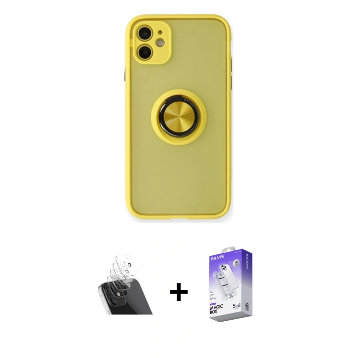 MARSİLYAN™- iPhone 11 Kılıf Yörünge Çizgi - Siyah Bilvis 5in1 3D Magic Cam Ekran Koruyucu + Kamera Lens Koruma Cam - SF