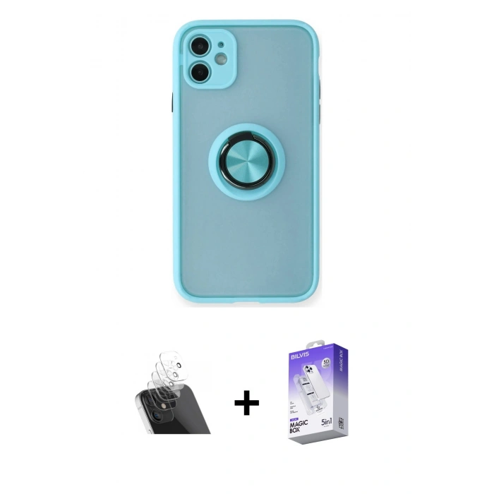 MARSİLYAN™- iPhone 11 Kılıf Yörünge Çizgi - Siyah Bilvis 5in1 3D Magic Cam Ekran Koruyucu + Kamera Lens Koruma Cam - SF
