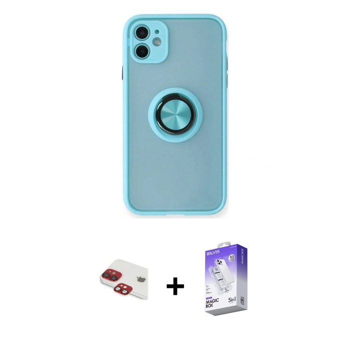 MARSİLYAN™- iPhone 11 Kılıf Yörünge Çizgi - Siyah Bilvis 5in1 3D Magic Cam Ekran Koruyucu + Pers Alüminyum Kamera Lens - KI