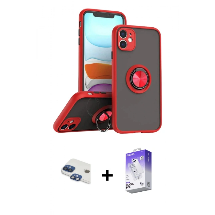 MARSİLYAN™- iPhone 11 Kılıf Yörünge Çizgi - Siyah Bilvis 5in1 3D Magic Cam Ekran Koruyucu + Pers Alüminyum Kamera Lens - LT