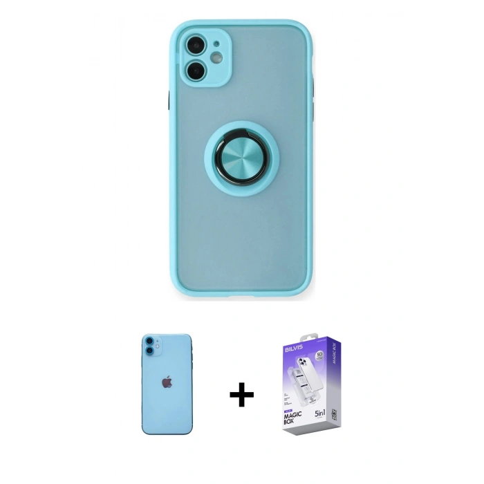 MARSİLYAN™- iPhone 11 Kılıf Yörünge Çizgi - Siyah Bilvis 5in1 3D Magic Cam Ekran Koruyucu + Neon Fosforlu Kamera Lens - MI