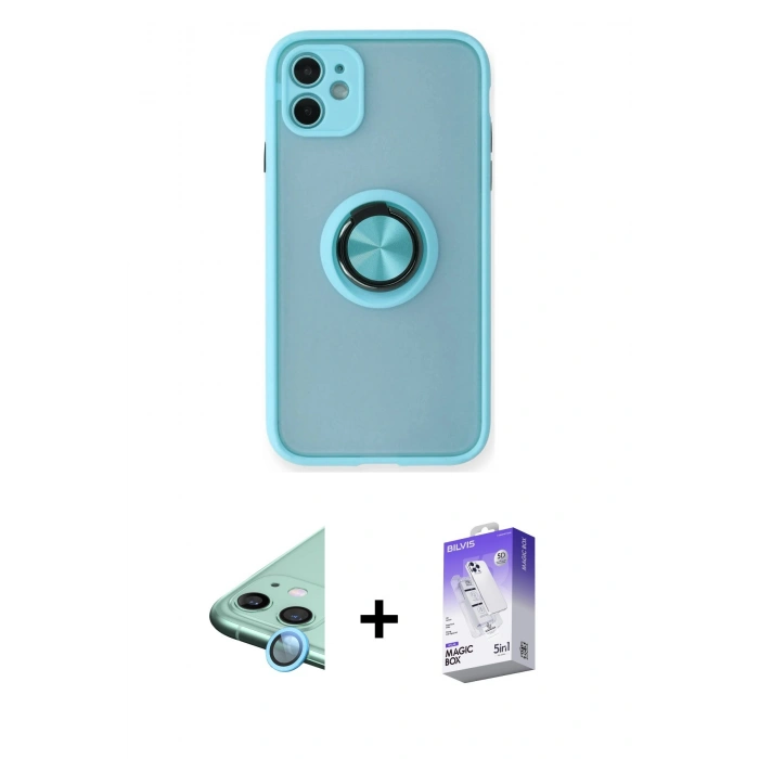 MARSİLYAN™- iPhone 11 Kılıf Yörünge Çizgi - Siyah Bilvis 5in1 3D Magic Cam Ekran Koruyucu + Raze Metal Kamera Lens - MI