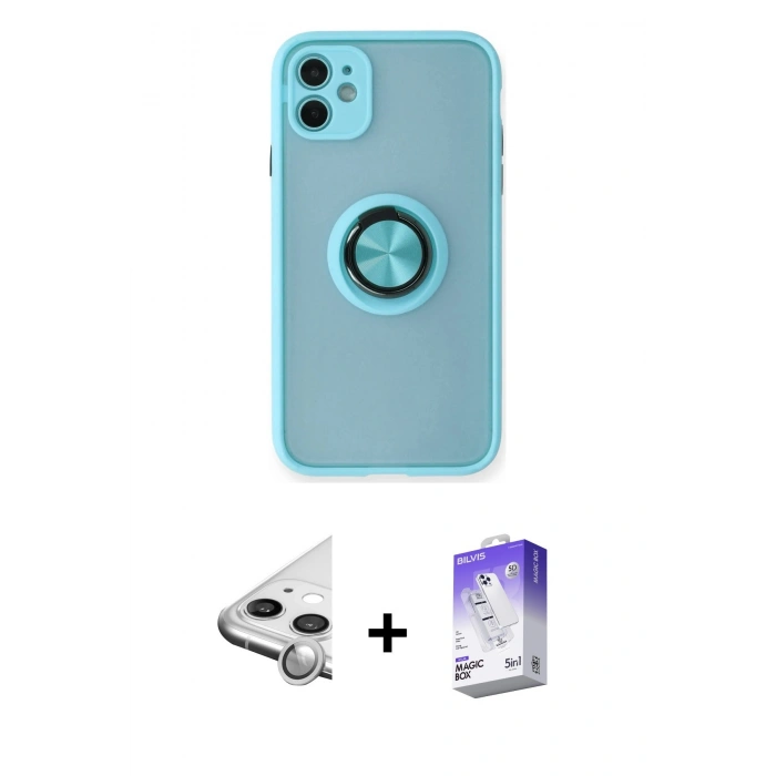 MARSİLYAN™- iPhone 11 Kılıf Yörünge Çizgi - Siyah Bilvis 5in1 3D Magic Cam Ekran Koruyucu + Raze Metal Kamera Lens - GS