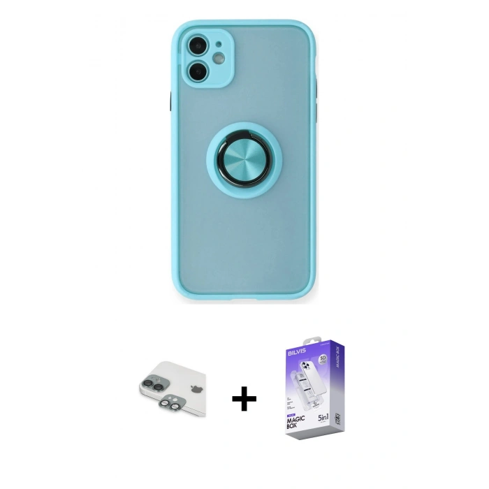 MARSİLYAN™- iPhone 11 Kılıf Yörünge Çizgi - Siyah Bilvis 5in1 3D Magic Cam Ekran Koruyucu + Pers Alüminyum Kamera Lens - YL