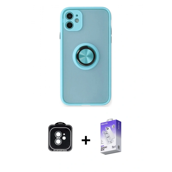 MARSİLYAN™- iPhone 11 Kılıf Yörünge Çizgi - Siyah Bilvis 5in1 3D Magic Cam Ekran Koruyucu + PVD Metal Kamera Lens - YL