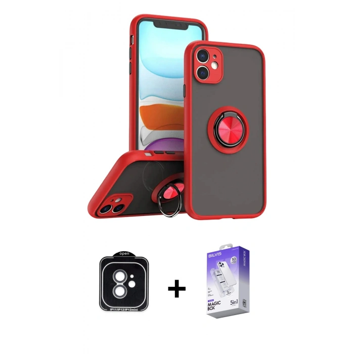 MARSİLYAN™- iPhone 11 Kılıf Yörünge Çizgi - Siyah Bilvis 5in1 3D Magic Cam Ekran Koruyucu + PVD Metal Kamera Lens - YL