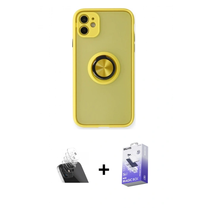 MARSİLYAN™- iPhone 11 Kılıf Yörünge Çizgi - Siyah Bilvis 5in1 5D Magic Hayalet Cam Ekran Koruyucu + Kamera Lens Koruma Cam - SF