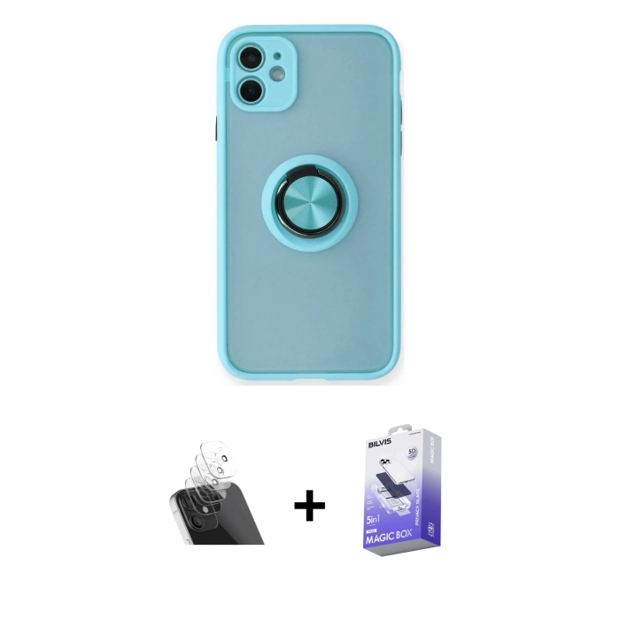 MARSİLYAN™- iPhone 11 Kılıf Yörünge Çizgi - Siyah Bilvis 5in1 5D Magic Hayalet Cam Ekran Koruyucu + Kamera Lens Koruma Cam - SF